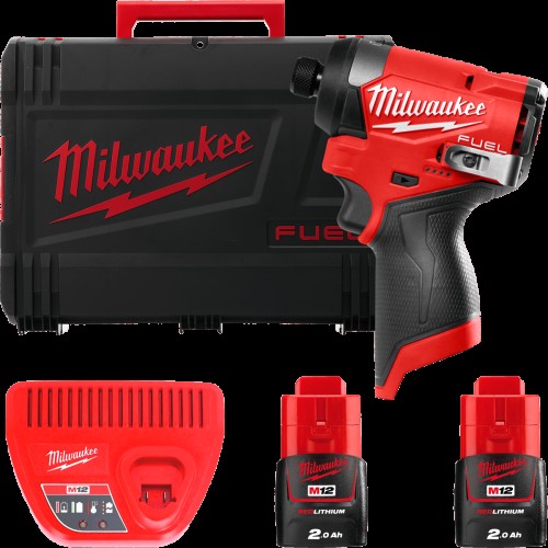 Шуруповерт ударний акумуляторний безщітковий 1/4'' HEX MILWAUKEE, M12 FID2-202Х, 170Нм (зарядний пристрій С12 С, 2 акумулятори М