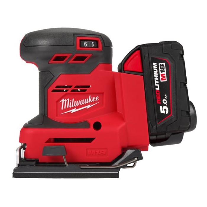 Шліфмашина вібраційна акумуляторна MILWAUKEE, M18 BQSS-502B, 113х104мм (зарядний пристрій М12-18 С, 2 акумулятори М18 В5 5Аг, су Шліфмашина вібраційна акумуляторна MILWAUKEE, M18 BQSS-502B, 113х104мм (зарядний пристрій М12-18 С, 2 акумулятори М18 В5 5Аг, су