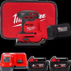 Шліфмашина вібраційна акумуляторна MILWAUKEE, M18 BQSS-502B, 113х104мм (зарядний пристрій М12-18 С, 2 акумулятори М18 В5 5Аг, су