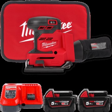 Шліфмашина вібраційна акумуляторна MILWAUKEE, M18 BQSS-502B, 113х104мм (зарядний пристрій М12-18 С, 2 акумулятори М18 В5 5Аг, су