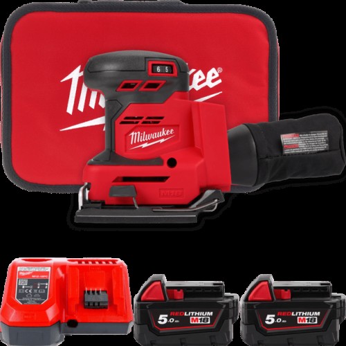 Шліфмашина вібраційна акумуляторна MILWAUKEE, M18 BQSS-502B, 113х104мм (зарядний пристрій М12-18 С, 2 акумулятори М18 В5 5Аг, су