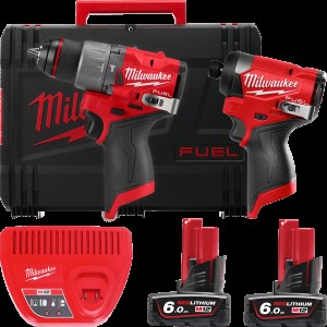 Набір з 2х інструментів безщіткових акумуляторних MILWAUKEE M12 FPP2A2-602X (дриль-шурупокрут з ударом M12 FUEL FPD2-0, гвинтове