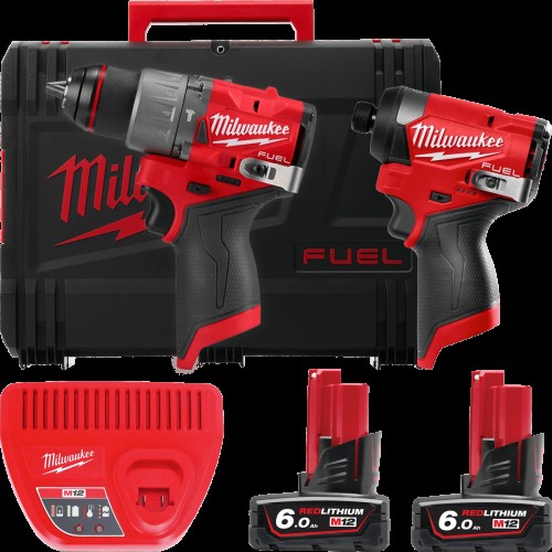 Набір з 2х інструментів безщіткових акумуляторних MILWAUKEE M12 FPP2A2-602X (дриль-шуруповерт з ударом M12 FUEL FPD2-0, гвинтове