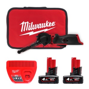 Шліфмашина стрічкова акумуляторна безщіткова MILWAUKEE, M12 FBFL10-402B, 10мм (зарядний пристрій С12 С, 2 акумулятори М12 В4 4Аг