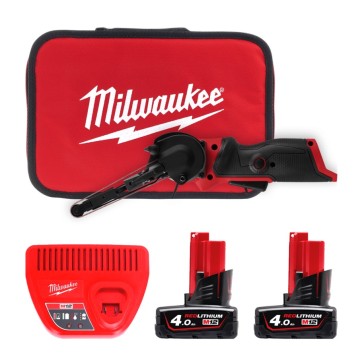 Шліфмашина стрічкова акумуляторна безщіткова MILWAUKEE, M12 FBFL10-402B, 10мм (зарядний пристрій С12 С, 2 акумулятори М12 В4 4Аг