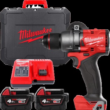 Дриль-шурупокрут акумуляторний безщітковий MILWAUKEE, M18 FDD3-402C, 158Нм (зарядний пристрій М12-18 С, 2 акумулятори М18 В4 4Аг