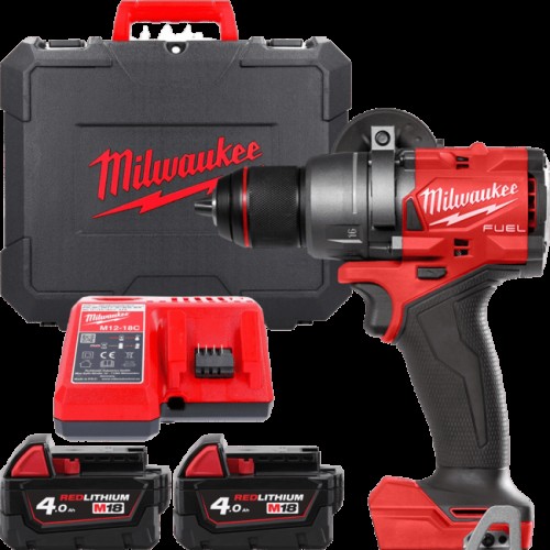 Дриль-шуруповерт акумуляторний безщітковий MILWAUKEE, M18 FDD3-402C, 158Нм (зарядний пристрій М12-18 С, 2 акумулятори М18 В4 4Аг