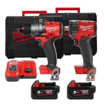 Набір з 2х інструментів акумуляторних безщіткових MILWAUKEE, M18 FPP2B3-502X  (зарядний пристрій M12 - 18FC, 2 акумулятори М18 В