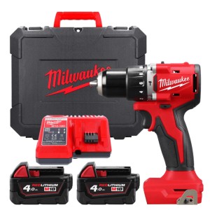 Дриль-шурупокрут з ударом акумуляторний безщітковий MILWAUKEE, М18 BLPDRC-402С, 60,5Нм (зарядний пристрій М12-18 С, 2 акумулятор