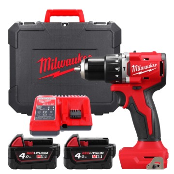 Дриль-шурупокрут з ударом акумуляторний безщітковий MILWAUKEE, М18 BLPDRC-402С, 60,5Нм (зарядний пристрій М12-18 С, 2 акумулятор