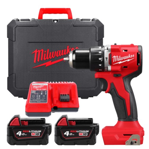 Дриль-шуруповерт з ударом акумуляторний безщітковий MILWAUKEE, М18 BLPDRC-402С, 60,5Нм (зарядний пристрій М12-18 С, 2 акумулятор