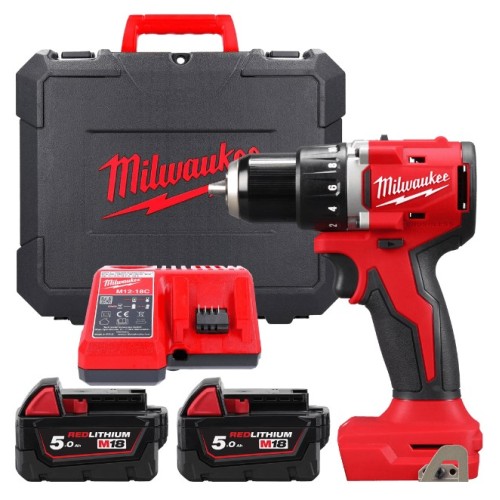 Дриль-шуруповерт акумуляторний безщітковий MILWAUKEE, M18 BLDDRC-502С, 60,5Нм (зарядний пристрій М12-18 FС, 2 акумулятори М18 В5