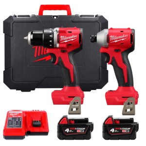Набір з 2х інструментів акумуляторних безщіткових MILWAUKEE, M18 BLCPP2B-402C (зарядний пристрій М12-18С, 2 акумулятори М18 В4 4