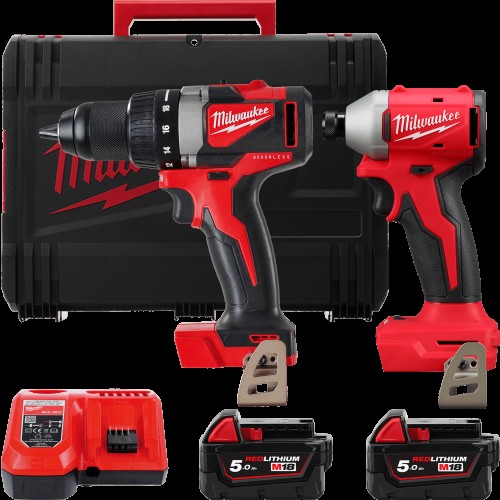 Набір з 2х інструментів акумуляторних безщіткових MILWAUKEE, M18 BLPP2B3-502X (зарядний пристрій M12-18 FC, 2 акумулятори М18 В5