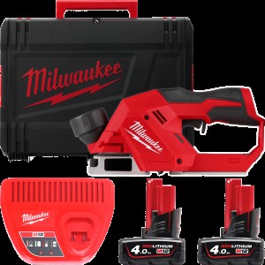 Рубанок акумуляторний безщітковий MILWAUKEE, M12 BLP-402X (зарядний пристрій С12, 2 акумулятори М12 В4 4Аг, HDкейс)
