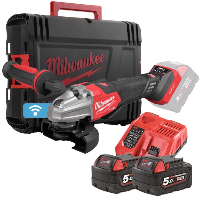 Шліфмашина кутова акумуляторна MILWAUKEE, M18 FSAGSVO125X-502X, 1200 Вт діаметр 125мм (+зар.пр., 2ак.Х5Аг, HD кейс) Шліфмашина кутова акумуляторна MILWAUKEE, M18 FSAGSVO125X-502X, 1200 Вт діаметр 125мм (+зар.пр., 2ак.Х5Аг, HD кейс)