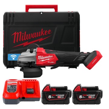 Шліфмашина кутова акумуляторна MILWAUKEE, M18 FSAGSVO125X-502X, 1200 Вт діаметр 125мм (+зар.пр., 2ак.Х5Аг, HD кейс)