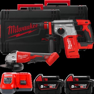 Набір з 2х інструментів акумуляторних безщіткових MILWAUKEE, M18 BLPP2G-502X (зарядний пристрій M12-18FC, 2 акумулятори М18 В5 5