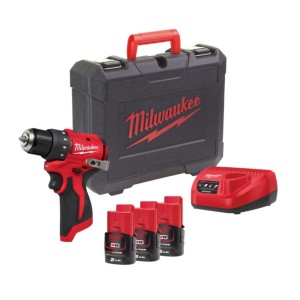 Дриль-шурупокрут акумуляторний безщітковий MILWAUKEE, M12 BLDDRC-203C, 40Нм (зарядний пристрій С12, 3 акумулятори М12 В2 2Аг, кл