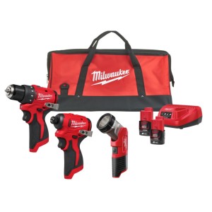 Набір з 3х інструментів акумуляторних безщіткових MILWAUKEE, M12 BLPP3A-202B (зарядний пристрій С12, 2 акумулятори М12 В2 2Ач, д