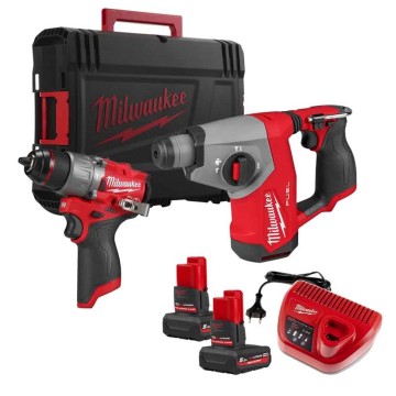 Набір з 2х інструментів безщіткових акумуляторних MILWAUKEE, M12 FPP2BG2-502X (зарядний пристрій С12, 2 акумулятори M12 НB5 5Ач,
