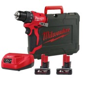 Дриль-шурупокрут з ударом акумуляторний безщітковий MILWAUKEE, M12 BLPDRC-402С, 40Нм (зарядний пристрій С12 С, 2 акумулятори М12