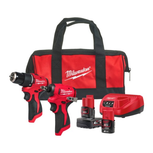 Набір з 2х інструментів акумуляторних безщіткових MILWAUKEE, M12 BLPP2B-422B (зарядний пристрій С12,  1 акумулятор М12 В2 2Аг, 1