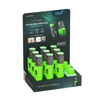 Набір маркер-спреїв крейдяних Pica Powder 2020 (9шт), заправка яскраво зелена Refill Pack 2030 (3шт), картонний дисплей