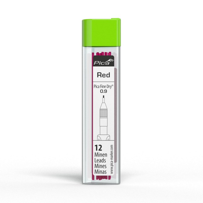 Запасні стрижні PICA 7031 Fine Dry червоний 0,9мм, 12шт Запасні стрижні PICA 7031 Fine Dry червоний 0,9мм, 12шт