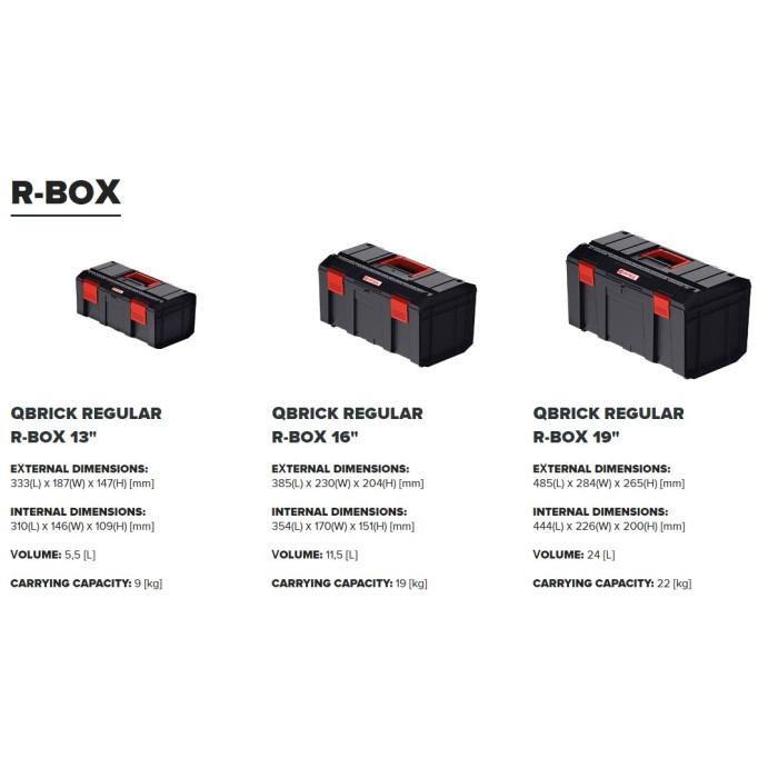 Ящики для інструментів QBRICK REGULAR R-BOX SET: 19+16+13 (495 x 294 x 280) мм Ящики для інструментів QBRICK REGULAR R-BOX SET: 19+16+13 (495 x 294 x 280) мм