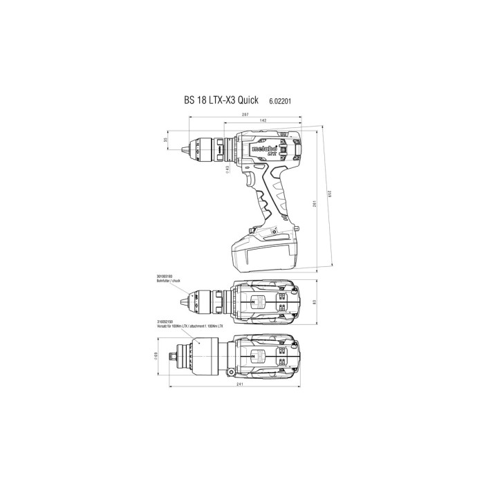 Акумуляторний шуруповерт METABO BS 18 LTX-X3 Quick (602201500) Акумуляторний шуруповерт METABO BS 18 LTX-X3 Quick (602201500)
