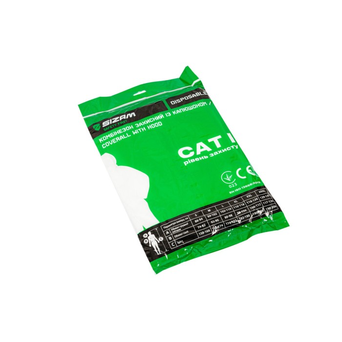 Sizam комбінезон одноразовий з капюшоном, розмір M, X-Safe 4510 CAT III, арт. 30015 Sizam комбінезон одноразовий з капюшоном, розмір M, X-Safe 4510 CAT III, арт. 30015