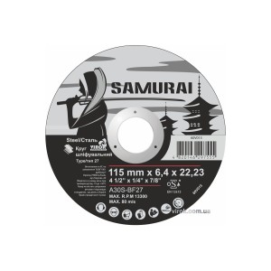 Диск шліфувальний по металу SAMURAI ТМ VIROK : A30S-BF27, Ø= 115х22.23 мм, t= 6.4 мм