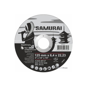 Диск шліфувальний по металу SAMURAI ТМ VIROK : A30S-BF27, Ø= 125х22.23 мм, t= 6.4 мм
