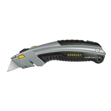 Ніж STANLEY : L= 180 мм. з висувним трапецевидним лезом, металевий корпус