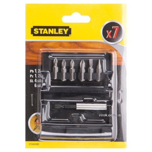 Набір насадок викруткових STANLEY : PZ1,PZ2, PH1,PH2, SL4.5, SL6.5, магнітний тримач, L= 60 мм. 7шт.