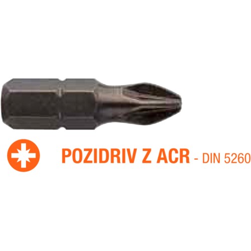 Насадка викруткова USH Industry : Pozidriv ACR PZ3 x 25 мм (з зубцями) Уп. 5 шт.