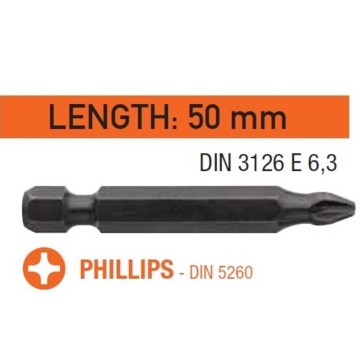 Насадка викруткова USH Industry Phillips PH2 x 50 мм. подовжена Torsion Уп. 10 шт.