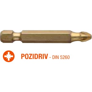 Насадка викруткова USH ISOTIN : Pozidriv PZ3 x 50 мм. Torsion. титанова, подовжена. Уп. 10 шт.