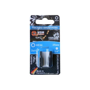 Насадка викруткова USH : HEX М4 x 25 мм. шестигранна. Уп. 2 шт.(блістер)