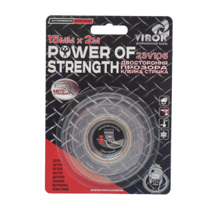 Стрічка автомобільна 2-стороння VIROK Power of strength; 15 мм х 2 м [30]
