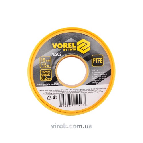 Фум - стрічка VOREL тефлонова ущільнююча, l= 15 м, b= 19 мм, h= 0,2мм [200]