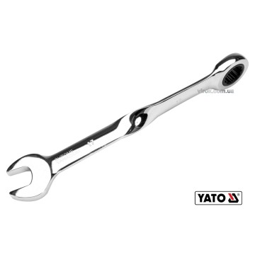 Ключ ріжково-накидний, кручений 90° з тріщаткою YATO : М= 17 x 228 мм, HRC 40-45, Cr-V [20/80]