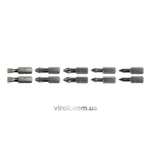 Набір насадок викруткових YATO : SL5, SL6, PH1/1, PH2/2, PZ1/1, PZ2/2, L= 25 мм. 10 шт. [25/200]