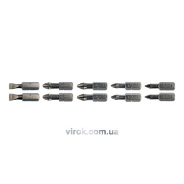 Набір насадок викруткових YATO : SL5, SL6, PH1/1, PH2/2, PZ1/1, PZ2/2, L= 25 мм. 10 шт. [25/200]