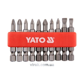 Набір насадок викруткових YATO : SL5, SL6, PH1/1, PH2/2, PZ1/1, PZ2/2, L= 50 мм. 10шт. [25/100]