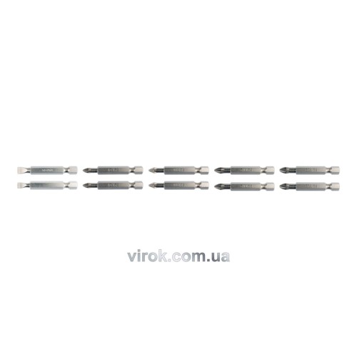 Набір насадок викруткових YATO : SL5, SL6, PH1/1, PH2/2, PZ1/1, PZ2/2, L= 50 мм. 10шт. [25/100]