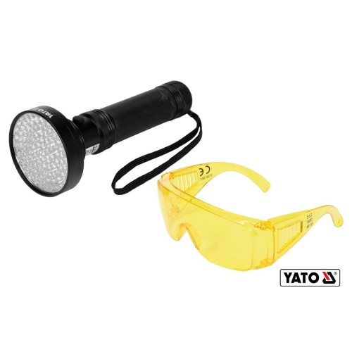 Ліхтар ультрафіолетовий з окулярами, для перевірки банкнот YATO : 100LED, 6 x AA, 395 нм [12]