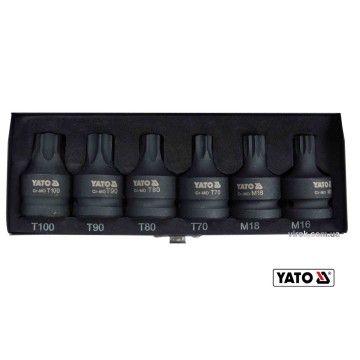 Набір насадок викруткових ударних YATO: TORX/SPLINE T70-100, M16-M18. квадрат 3/4