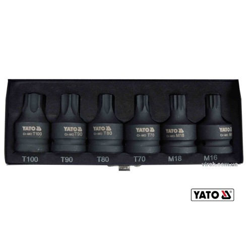 Набір насадок викруткових ударних YATO: TORX/SPLINE T70-100, M16-M18. квадрат 3/4